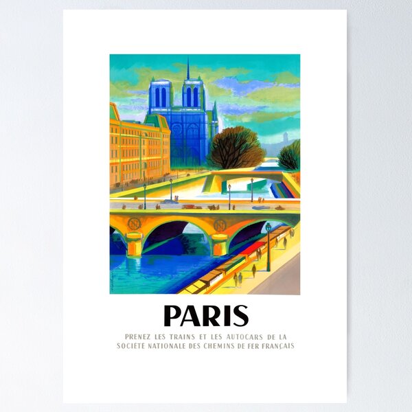 Item preview, 1957 Paris Notre Dame Cathedral French Travel Poster designed and sold by retrographics.