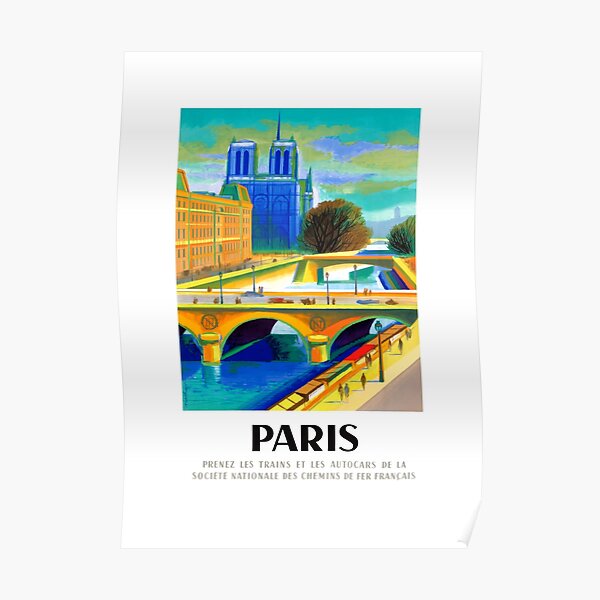 1957 Paris Notre Dame Cathedral French Travel Poster Poster