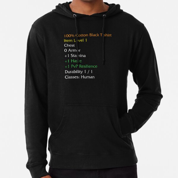 Vista previa del artículo con la obra « WoW Funny T-shirt Descripción de las estadísticas del artículo Black shirt meme», diseñado y vendido por ElevenVoid.
