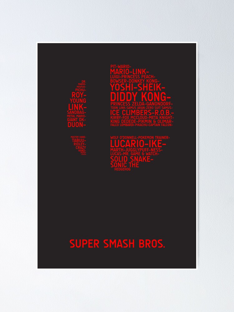 Super Smash Bros Typography Poster By Titanvex Redbubble