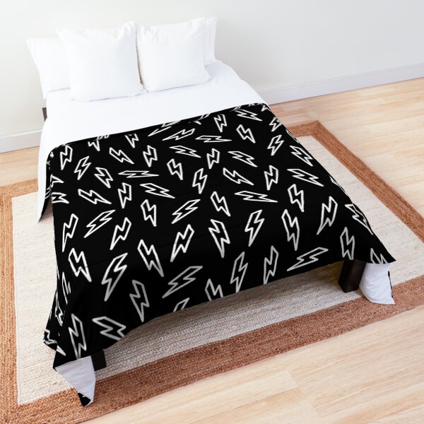 Black and white gender neutral geometric thunderbolt Comforter
