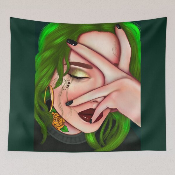 Item preview, Love me until I’m me again, depression, awareness, semicolon, green ribbon, crying, female, portrait, digital, art,  designed and sold by WIKEDPrints.