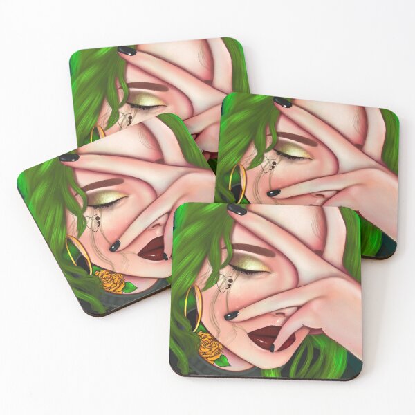 Item preview, Love me until I’m me again, depression, awareness, semicolon, green ribbon, crying, female, portrait, digital, art,  designed and sold by WIKEDPrints.