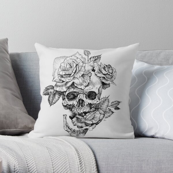 Skull And Roses Throw Pillow