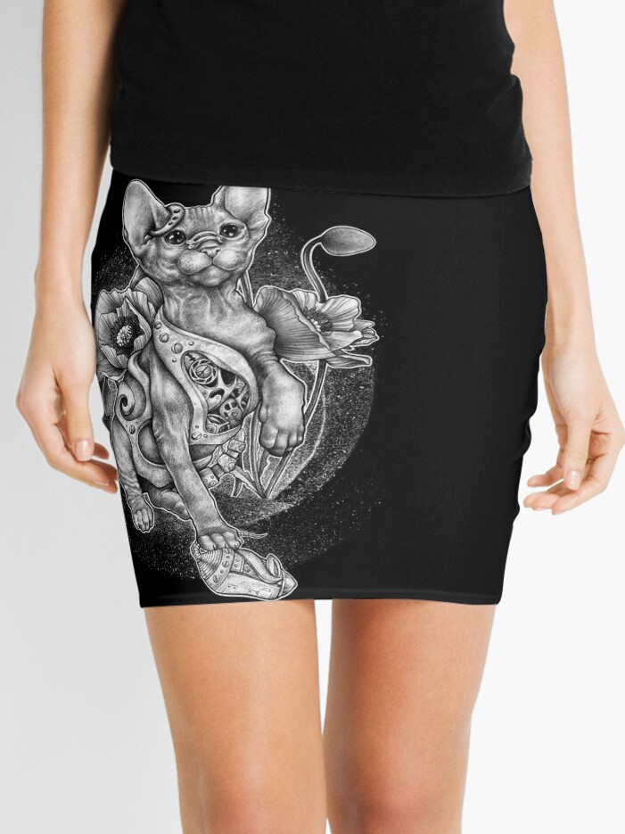 Minijupe Rishama Steampunk Tatouage Chat Chaton Biomecanique Mecanique Vintage Par Rishama Redbubble