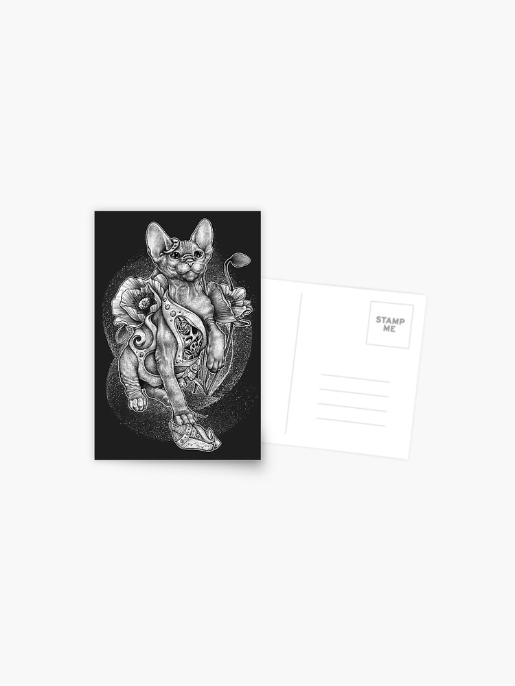 Carte Postale Rishama Steampunk Tatouage Chat Chaton Biomecanique Mecanique Vintage Par Rishama Redbubble