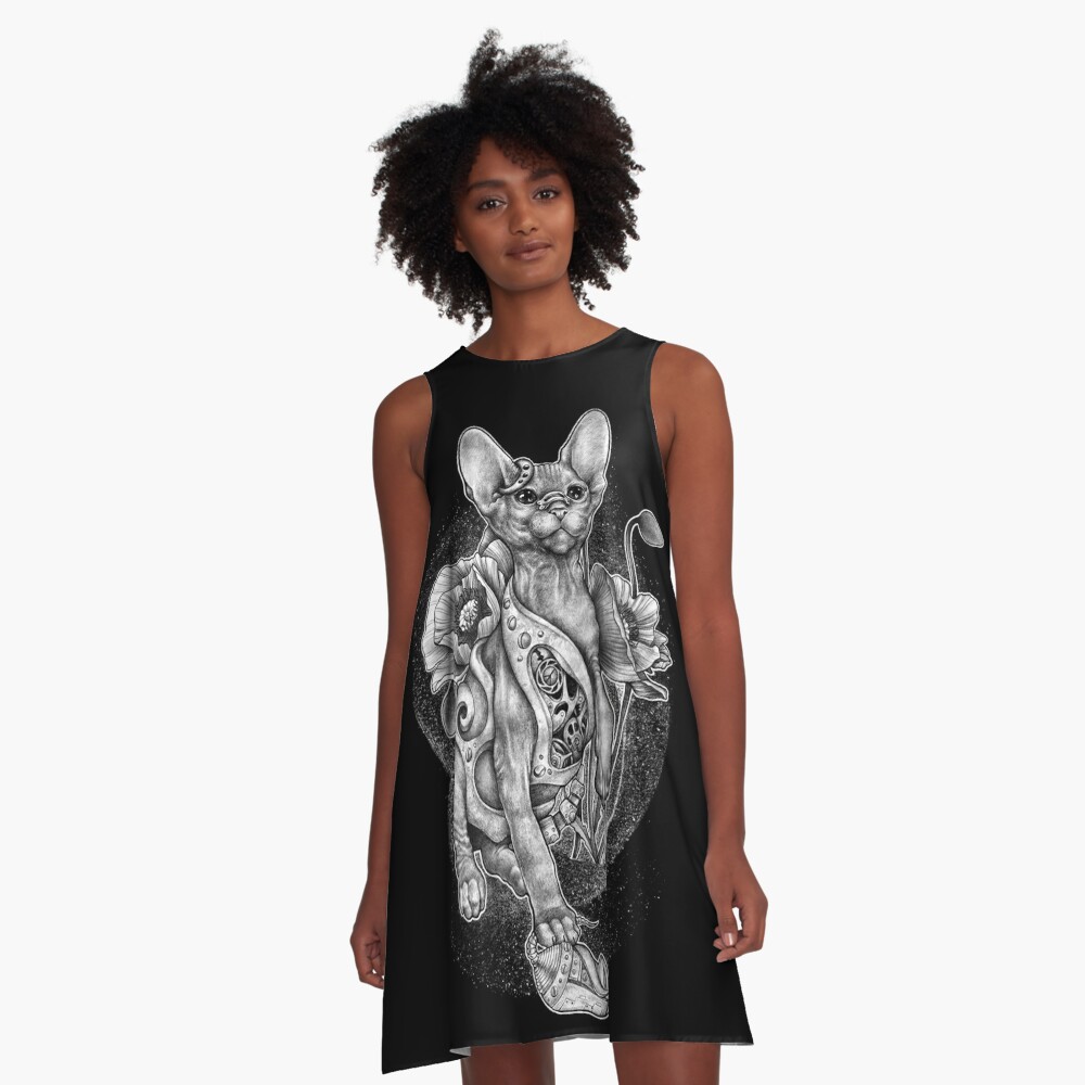 Rishama Steampunk Tattoo Katze Katzchen Biomechanik Mechanik Vintage A Linien Kleid Von Rishama Redbubble