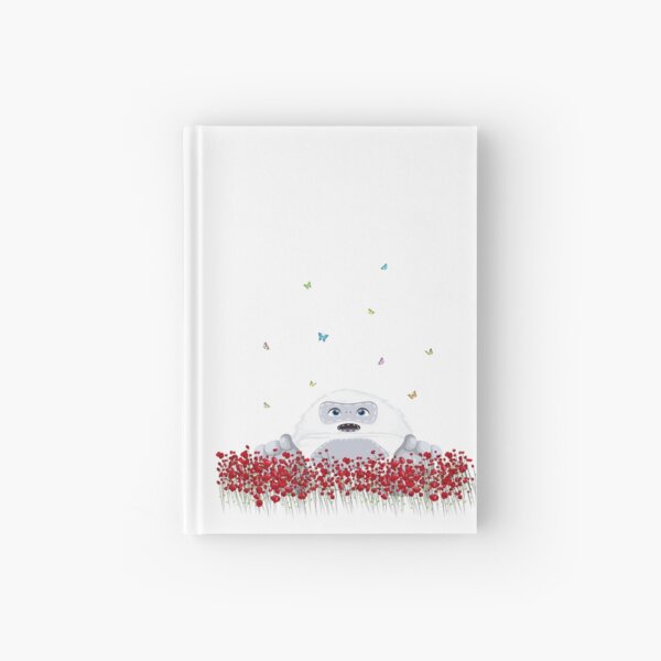 Spring Design - Kawaii Little Yeti in flower field blossom & colorful butterflies Hardcover Journal