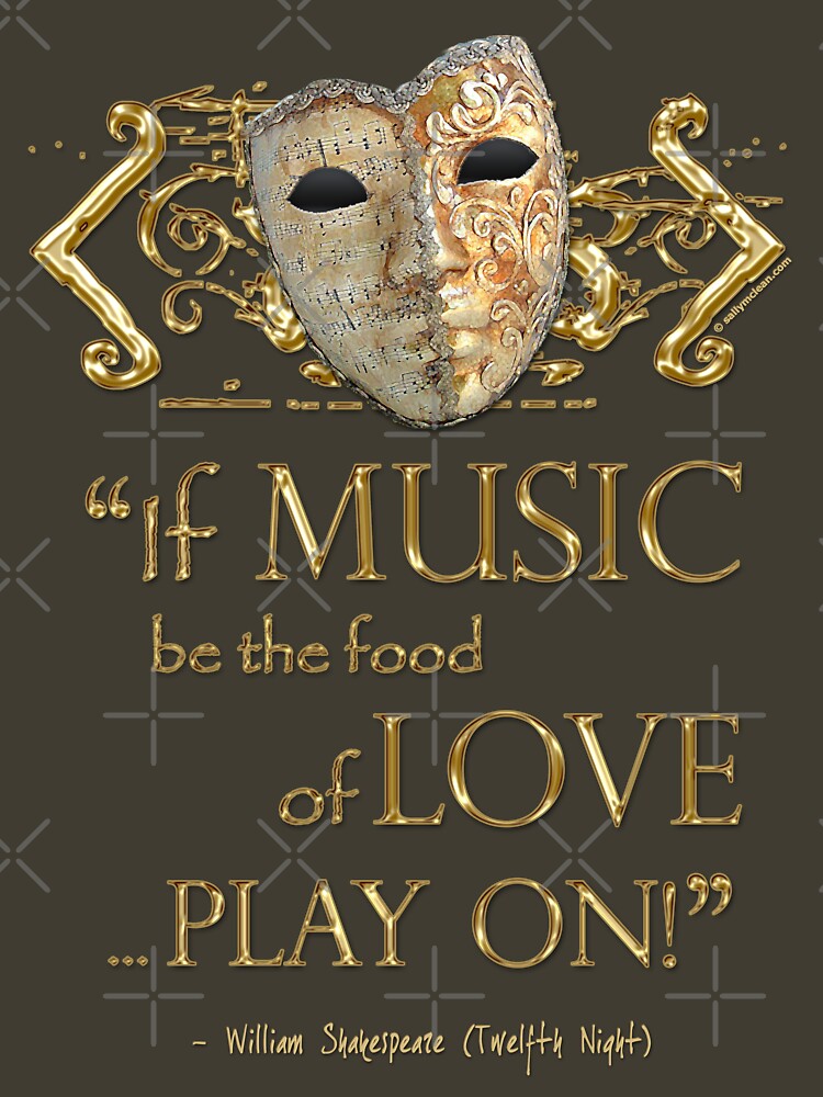 Thumbnail 3 of 3, Fitted T-Shirt, Shakespeare Twelfth Night Love Music Quote designed and sold by Styled Vintage.