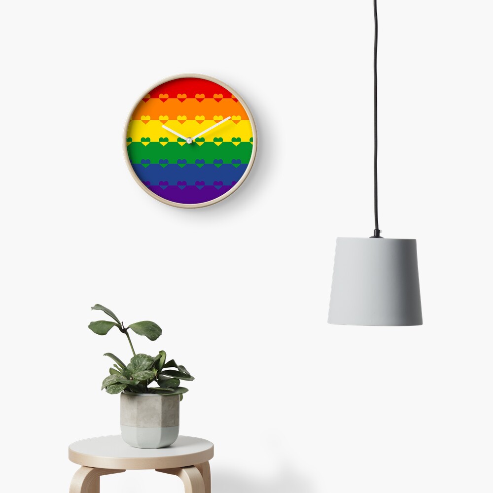LGBTQ Flag with Hearts v1 - Gay / LGBTQ+ Clock