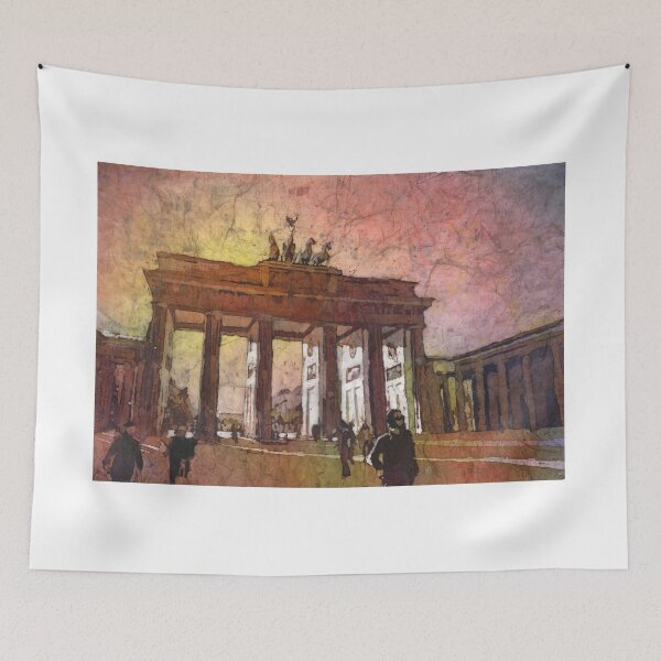Item preview, Watercolor batik painting of Brandenburg Gate at sunset in the city of Berlin- Germany, Europe designed and sold by rfoxphoto.