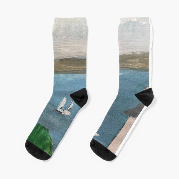 Sailing Boats on a Calm Sea at Shanklin Isle of Wight Socks