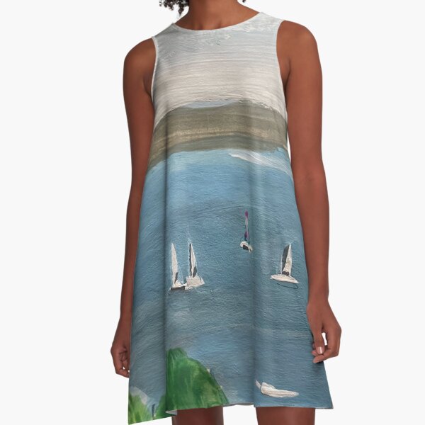 Sailing Boats on a Calm Sea at Shanklin Isle of Wight A-Line Dress