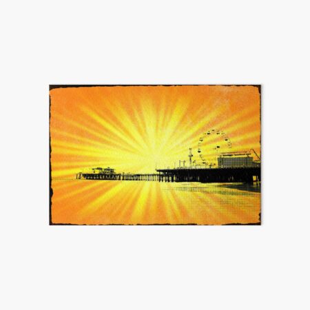 Santa Monica Pier Yellow Sunburst Art Board Print