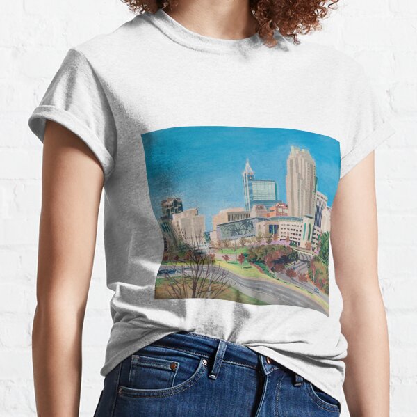 Raleigh NC downtown skyline acrylic painting Classic T-Shirt