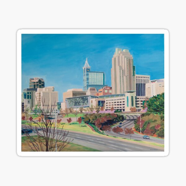Raleigh NC downtown skyline acrylic painting Sticker