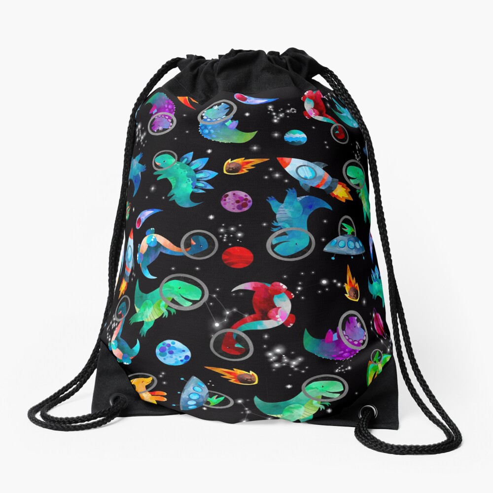 Watercolor Space Dinosaurs Galaxy Pattern Drawstring Bag
