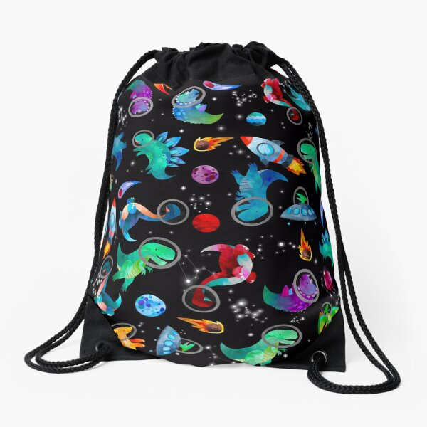 Watercolor Space Dinosaurs Galaxy Pattern Drawstring Bag