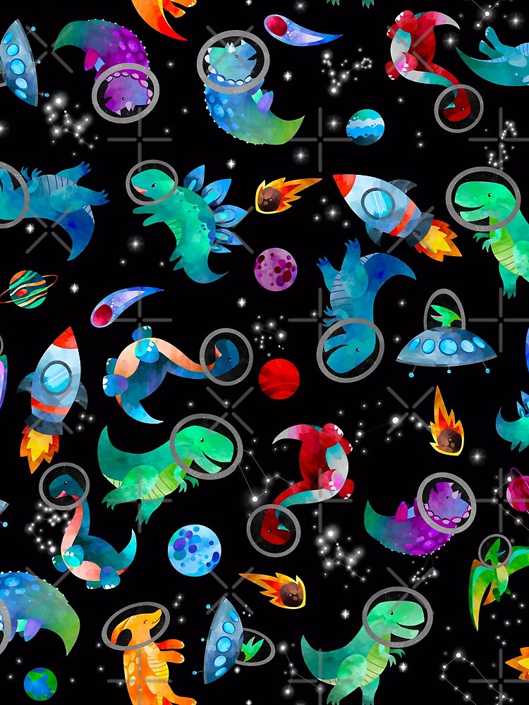 Watercolor Space Dinosaurs Galaxy Pattern by SamAnnDesigns