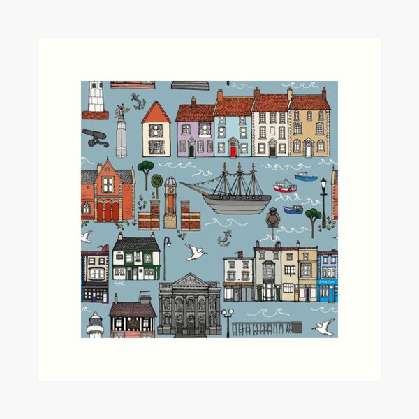 Seaside Town Hartlepool - Blue/Grey Base Art Print