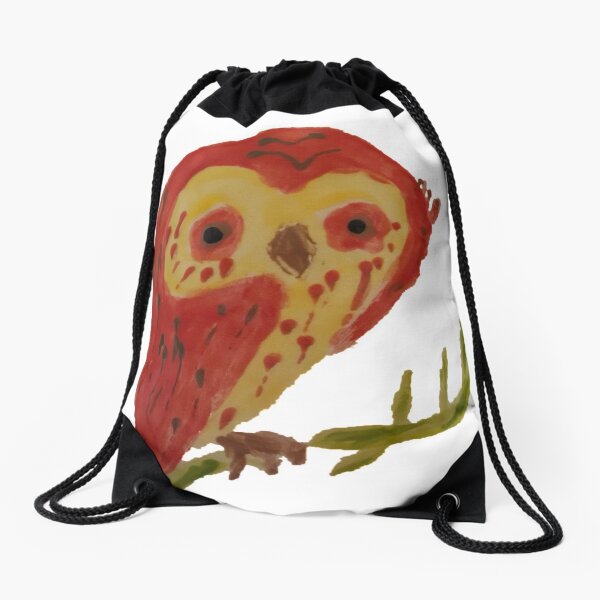Kooky Heart Owl on a Branch Drawstring Bag