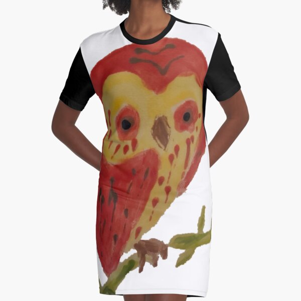 Kooky Heart Owl on a Branch Graphic T-Shirt Dress