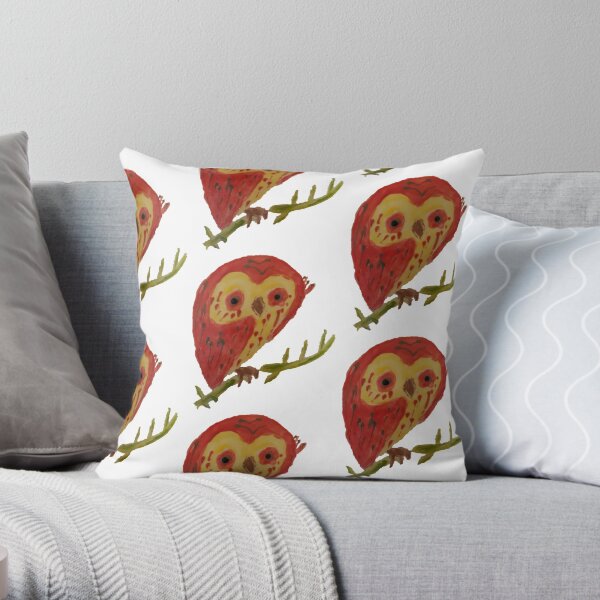 Kooky Heart Owl on a Branch Throw Pillow