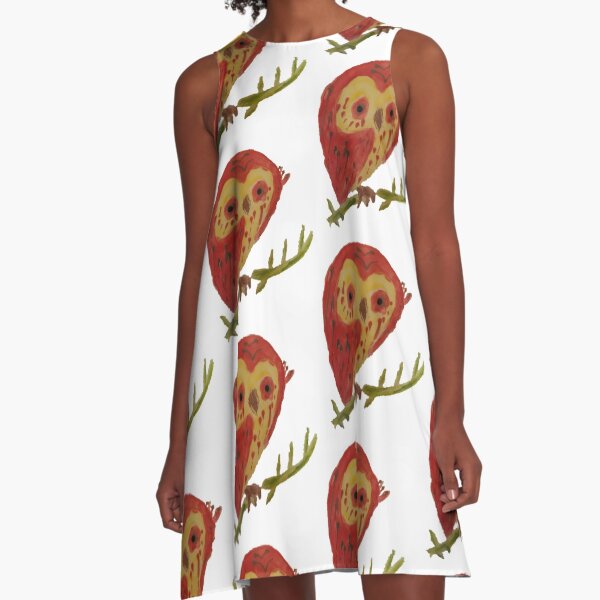 Kooky Heart Owl on a Branch A-Line Dress