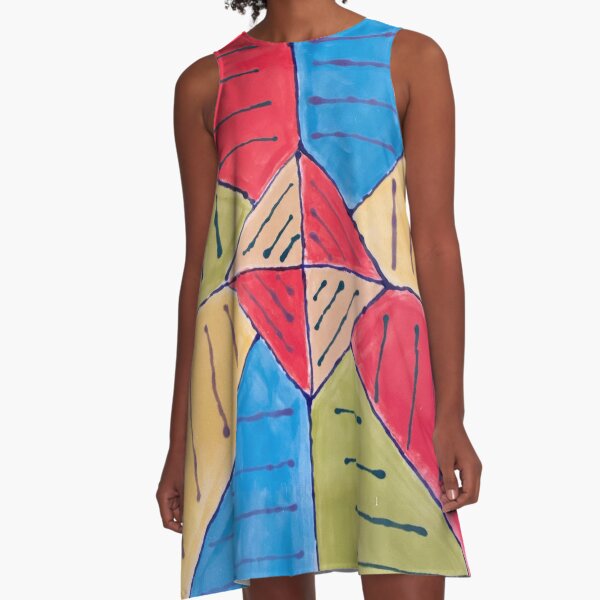 Diamond Rainbow Square Geometric Print A-Line Dress