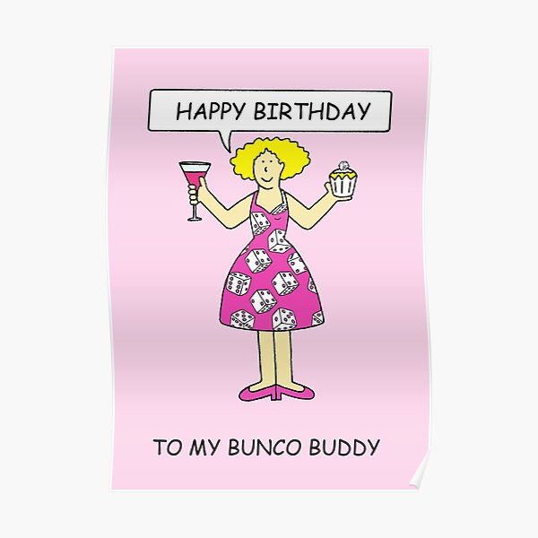 Bunco Happy Birthday Cartoon Lady On A Cake Poster By Katetaylor Redbubble