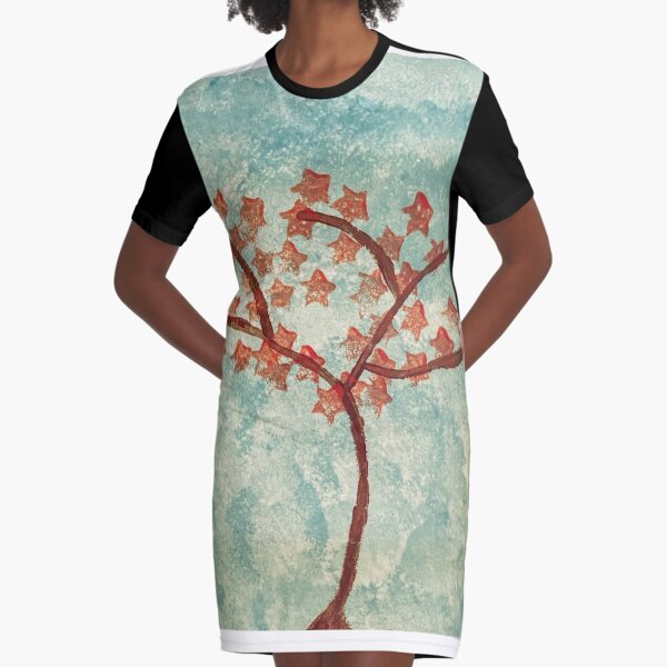 Japanese Star Blossom Tree Graphic T-Shirt Dress