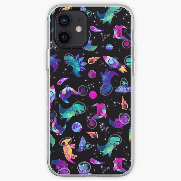 Space Dinosaur Astronauts Watercolor Pink Purple Pattern iPhone Soft Case
