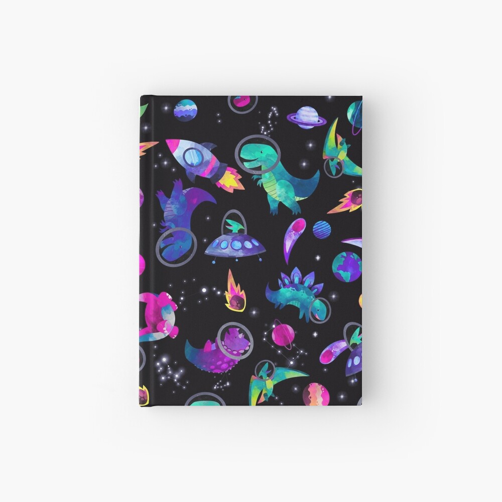 Space Dinosaur Astronauts Watercolor Pink Purple Pattern Hardcover Journal