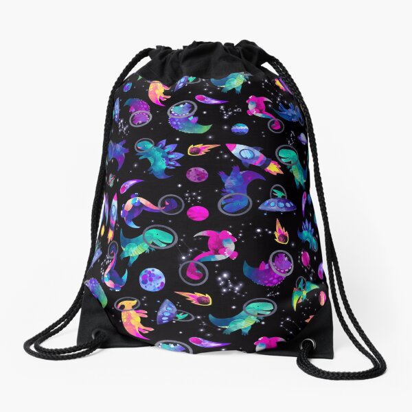 Space Dinosaur Astronauts Watercolor Pink Purple Pattern Drawstring Bag