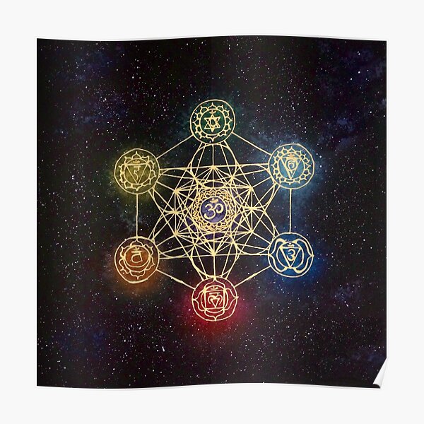 Heilige Geometrie - Metatrons Würfel mit Chakren Poster