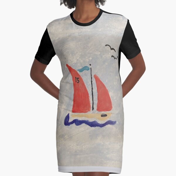 Red Sails on a Little Racing Boat Graphic T-Shirt Dress