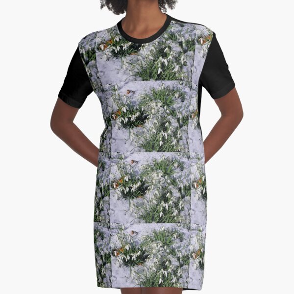 Snowdrops in snow. Graphic T-Shirt Dress