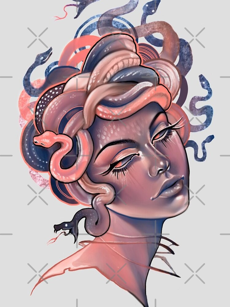 Disover Coral and blue Medusa portrait Iphone Case