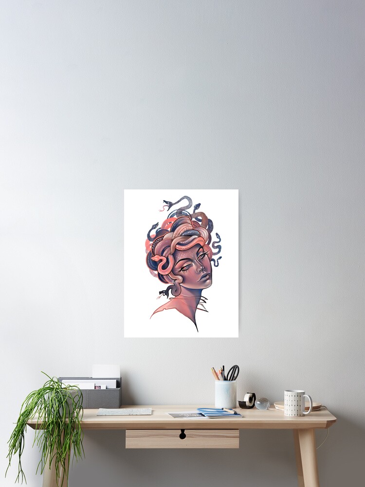 Thumbnail 1 of 3, Poster, Coral and blue Medusa portrait designed and sold by saraknid.