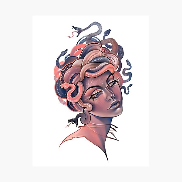 Coral and blue Medusa portrait Photographic Print