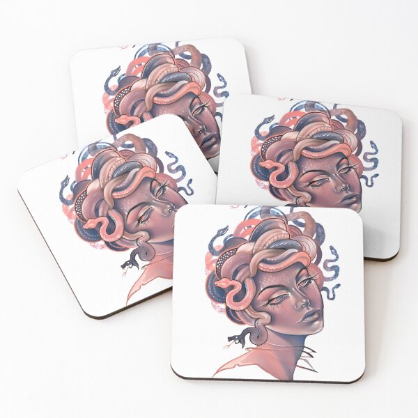 Item preview, Coral and blue Medusa portrait designed and sold by saraknid.