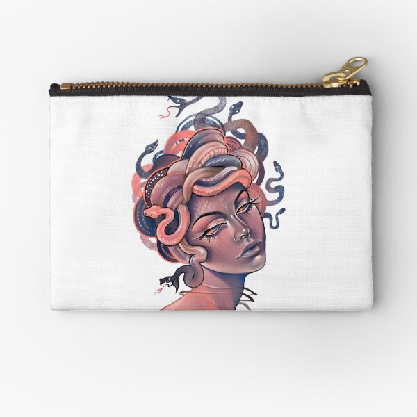 Coral and blue Medusa portrait Zipper Pouch