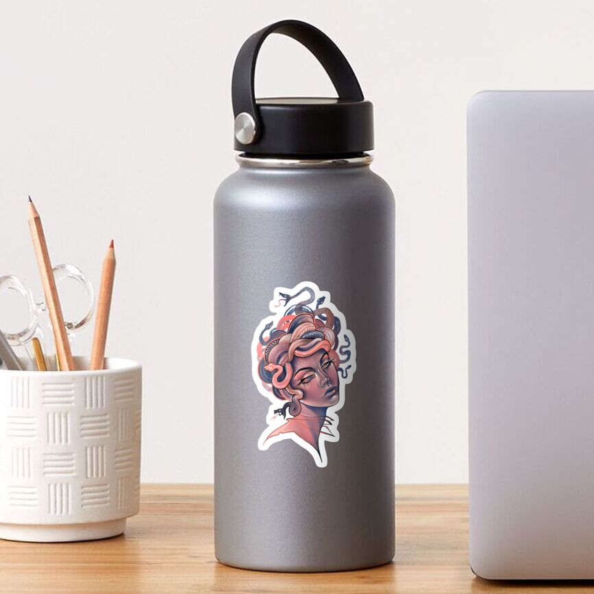 Coral and blue Medusa portrait Sticker
