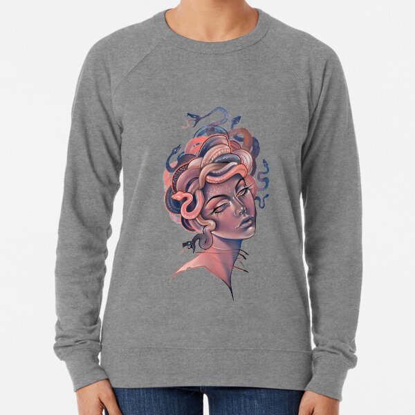 Korallen- und blaues Medusenporträt Leichter Pullover