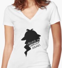Believe in Sherlock Profile Women's Fitted V-Neck T-Shirt