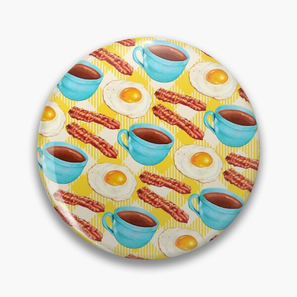 Item preview, Coffee Bacon & Eggs Pattern - Yellow Check designed and sold by Kelly  Gilleran.