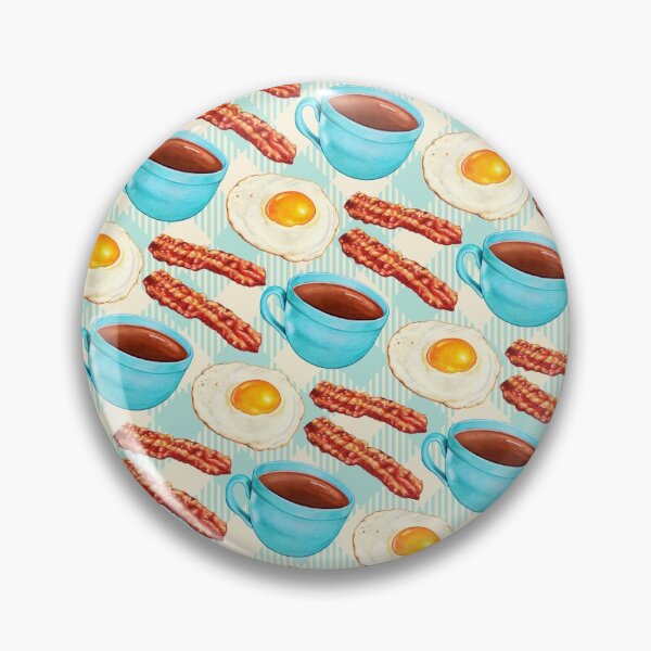 Item preview, Coffee Bacon & Eggs Pattern - Blue Check designed and sold by Kelly  Gilleran.
