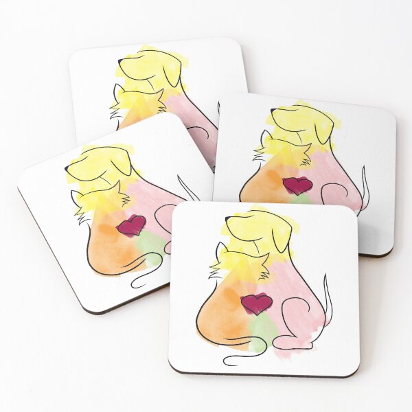 Item preview, Minimalist Watercolor Cat and Dog Snuggling designed and sold by IndiePet.