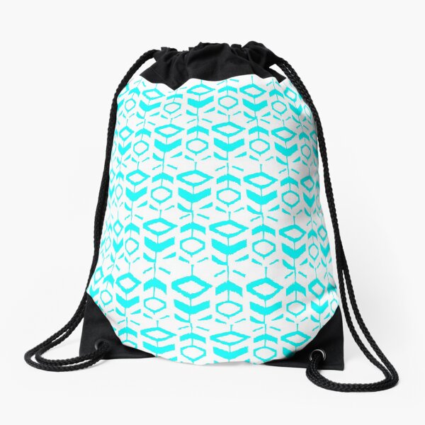 Abstract light blue flower pattern Drawstring Bag