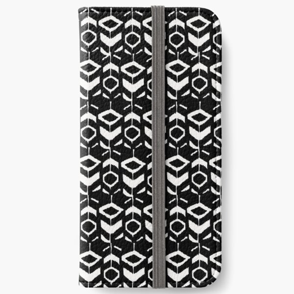 White flower pattern on a black background iPhone Wallet